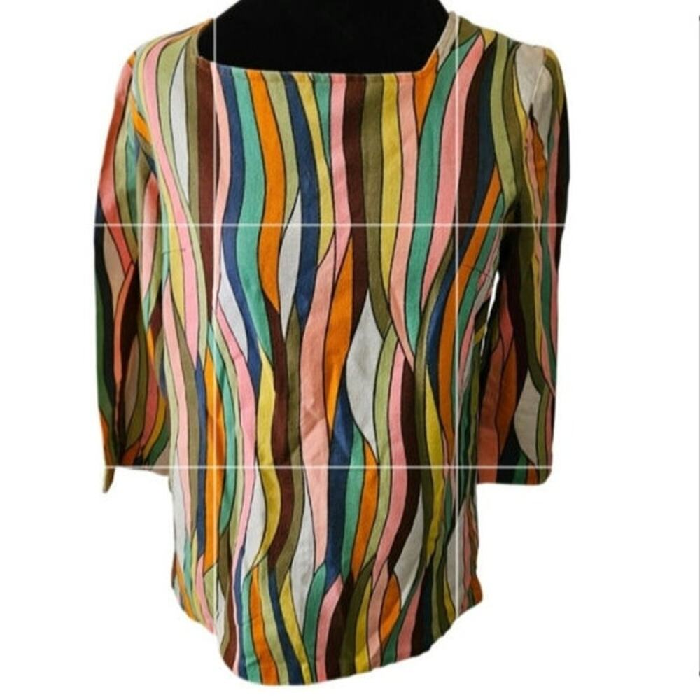 Vintage 60s 70s Psychedelic Abstract Colorful Wave Print Top Size Small